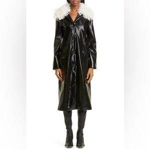 STAUD Varnishes Black Patent Vegan Leather Coat
